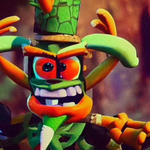 Image similar to photograph of crash bandicoot from the video game crash bandicoot smoking bongs and selling acid at powder ridge rock festival, 1 9 7 0