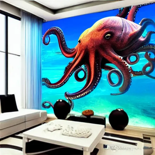 Prompt: realistic ocean monster octopus 4 k ultra athmospheric volumetric foto realistic