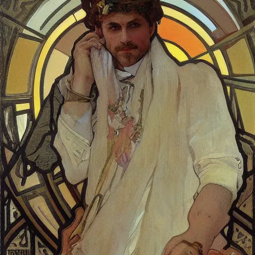 Image similar to lapo lekann painted by alfons mucha
