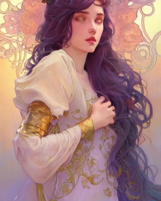 Image similar to secret romance, highly detailed, gold filigree, romantic storybook fantasy, soft cinematic lighting, award, disney concept art watercolor illustration by mandy jurgens and alphonse mucha and alena aenami, pastel color palette, featured on artstation