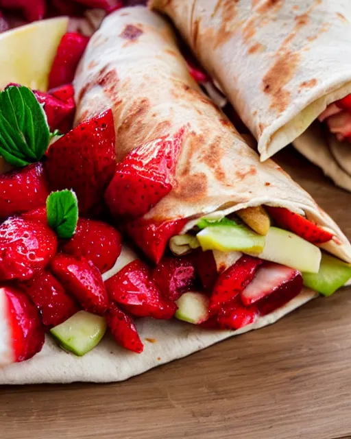 Prompt: a shwarma made out of strawberries