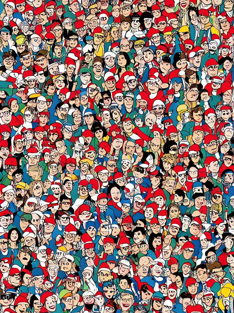 Image similar to a where's wally book illustration based in a rock festival