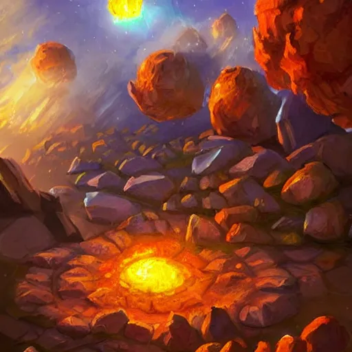 Prompt: giant fiery rocky balls rain, meteor shower, hearthstone art style, epic fantasy style art, fantasy epic digital art, epic fantasy card game art