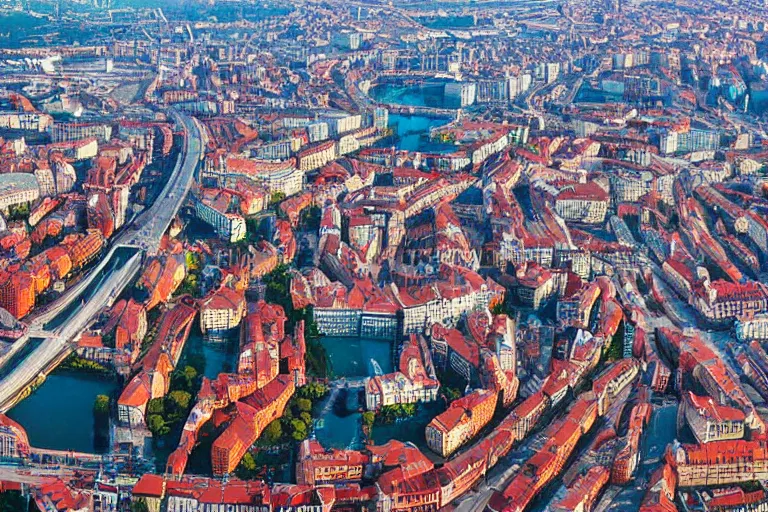 Prompt: bird's eye view photograph of a Russian city, no watermarks, extremely detailed photography