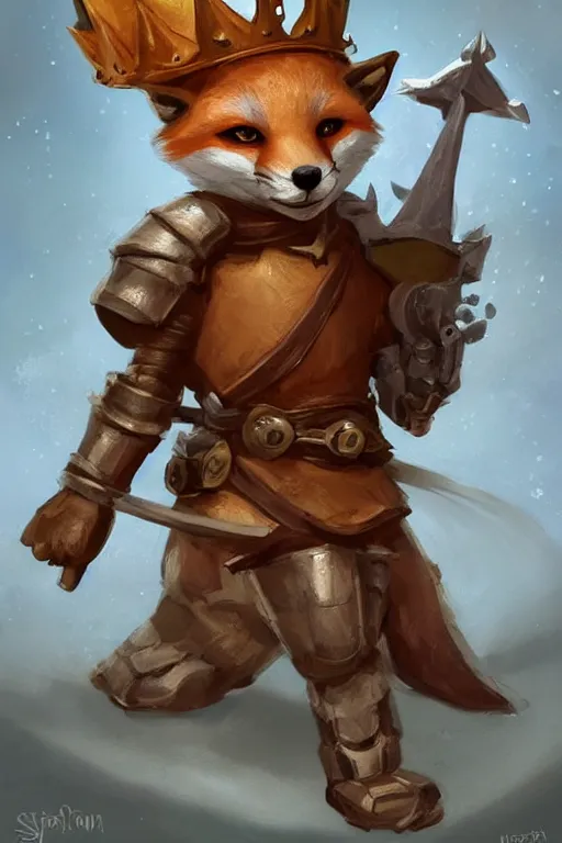 Prompt: cute little anthropomorphic foxy knight wearing a cape and a crown, tiny, small, miniature fox, baby animal, short, pale blue armor, cute and adorable, pretty, beautiful, DnD character art portrait, matte fantasy painting, DeviantArt Artstation, by Jason Felix by Steve Argyle by Tyler Jacobson by Peter Mohrbacher, cinematic lighting