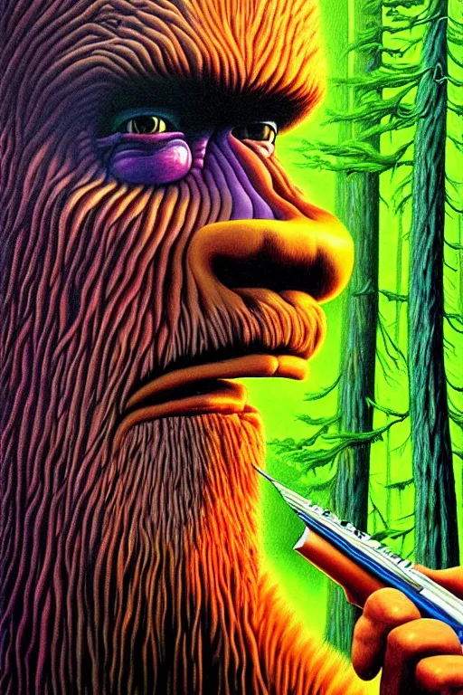 Image similar to a hyperrealistic painting of a bigfoot outside of camping tent, cinematic horror by jimmy alonzo, the art of skinner, chris cunningham, lisa frank, richard corben, highly detailed, vivid color,