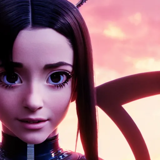 Prompt: cinematic still of ariana grande in alita : battle angel ( 2 0 1 9 ), xf iq 4, f / 1. 4, iso 2 0 0, 1 / 1 6 0 s, 8 k, raw, dramatic lighting, symmetrical balance, in - frame