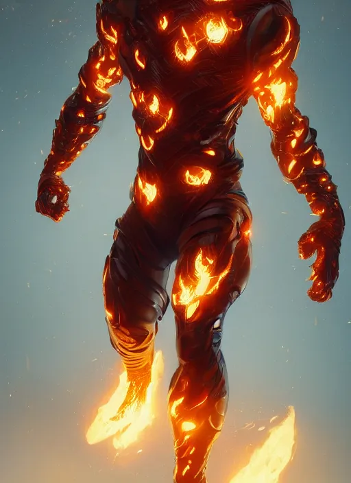 Image similar to 6 - armed superhero with fire coming out of his hair, hyper detailed, digital art, trending in artstation, cinematic lighting, studio quality, smooth render, unreal engine 5 rendered, octane rendered, art style by klimt and nixeu and ian sprigger and wlop and krenz cushart.