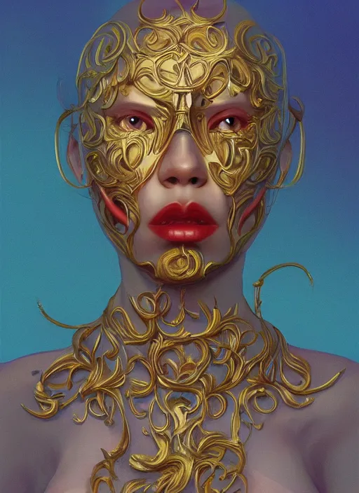 Image similar to gold skin :: by Martine Johanna and Simon Stålenhag and Chie Yoshii and wlop and Guillermo del toro :: ornate, dynamic, particulate, rich colors, elegant, centered, artstation, smooth, sharp focus, octane render, 3d