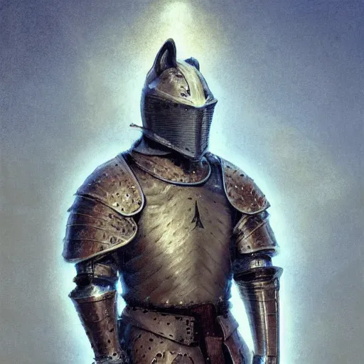 Image similar to knight armor, anthropomorphic shiba inu, medieval tavern, stuning 3 d render, masterpiece, glowing aura, by donato giancola and greg rutkowski and wayne barlow and zdzisław beksinski, realistic face