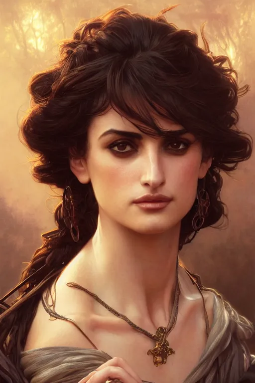 Image similar to penelope cruz , D&D, fantasy, intricate, cinematic lighting, highly detailed, beautiful, digital painting, artstation, masterpiece, concept art, smooth, sharp focus, illustration, art by Artgerm and Greg Rutkowski and Alphonse Mucha and william-Adolphe Bouguereau