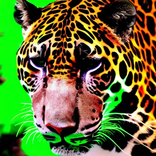 Image similar to a neon jaguar in the jungle