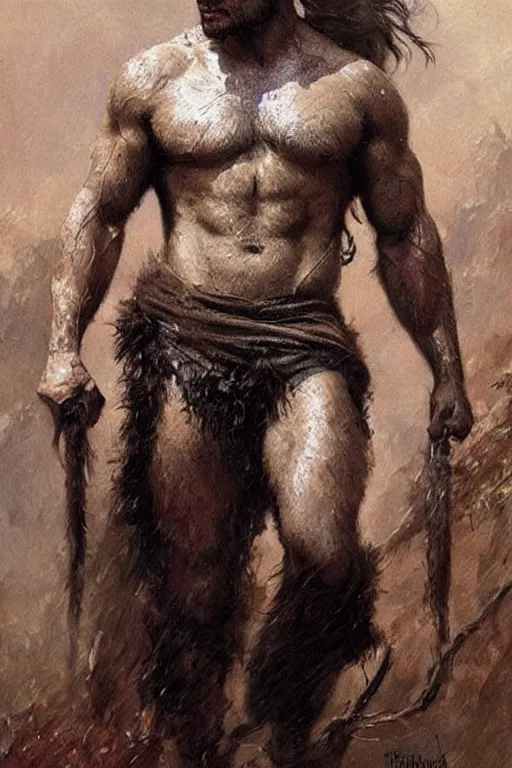 Prompt: henry cavill with a hairy shredded body type painting by gaston bussiere and greg rutkowski, trending on cgsociety
