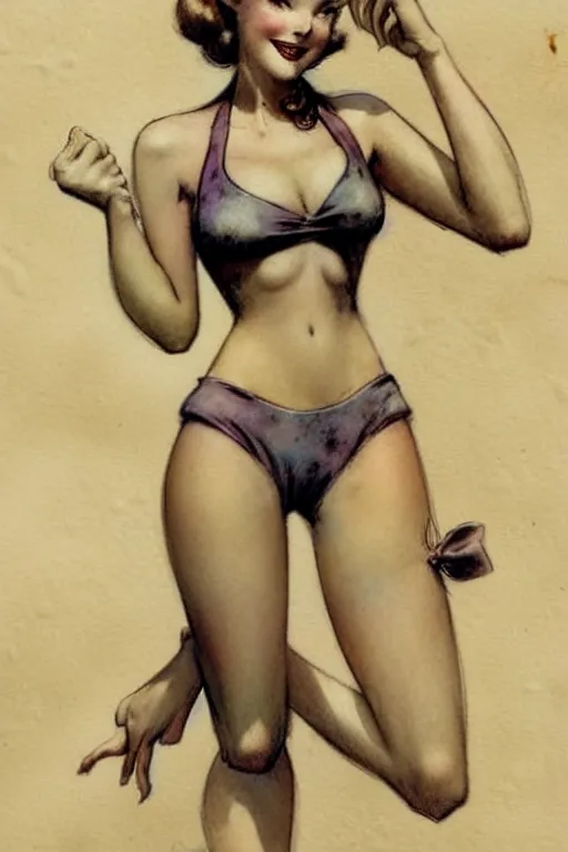 Image similar to (((((1950s adventure bikini girl character illustration. muted colors.))))) by Jean-Baptiste Monge !!!!!!!!!!!!!!!!!!!!!!!!!!!