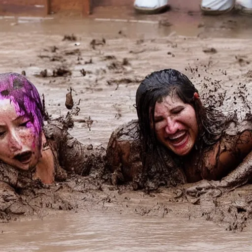 Image similar to 3 women fall over mud - wrestling