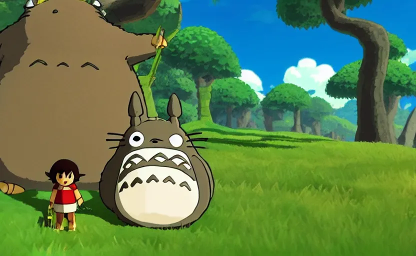 Prompt: Totoro in The Legend of Zelda: The Wind Waker, 4k, UHD