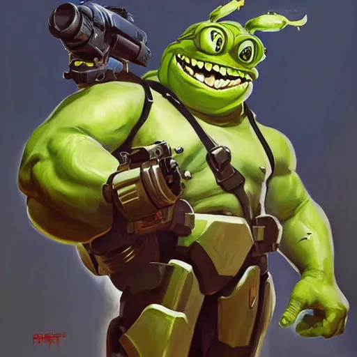 Image similar to greg manchess portrait painting of armored slimer as overwatch character, medium shot, asymmetrical, profile picture, organic painting, sunny day, matte painting, bold shapes, hard edges, street art, trending on artstation, by huang guangjian and gil elvgren and sachin teng