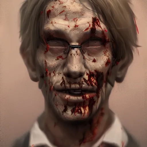 Image similar to portrait of an intellectual zombie in the style of stefan kostic, artstation, concept art, realistic photo