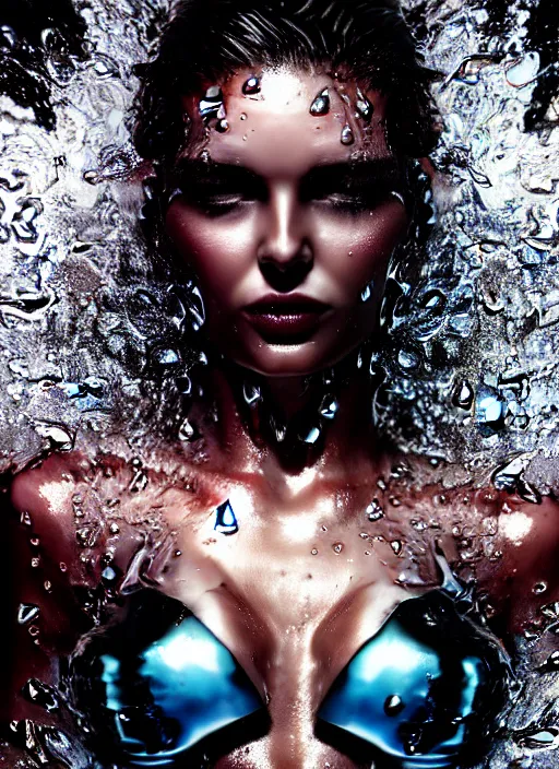 Fierce Glossy Wet Fashion Model Water Splashing Stable Diffusion Openart