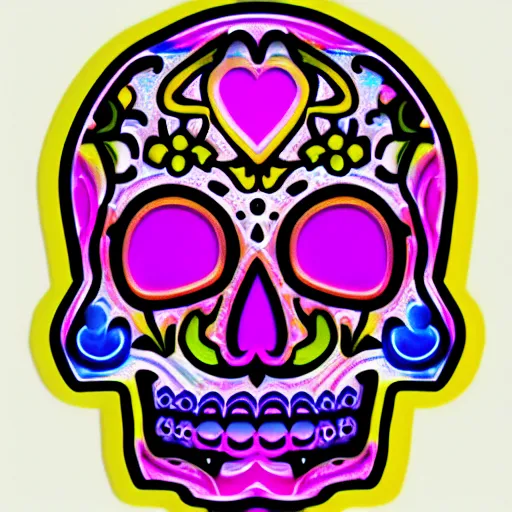 Image similar to “sugar skull made of chrome, neon lighting, digital art”