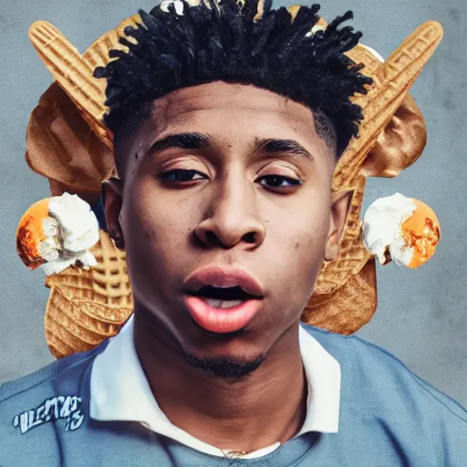 Image similar to rapper YoungBoy never broke again eating ice cream digital art 4K quality super realistic