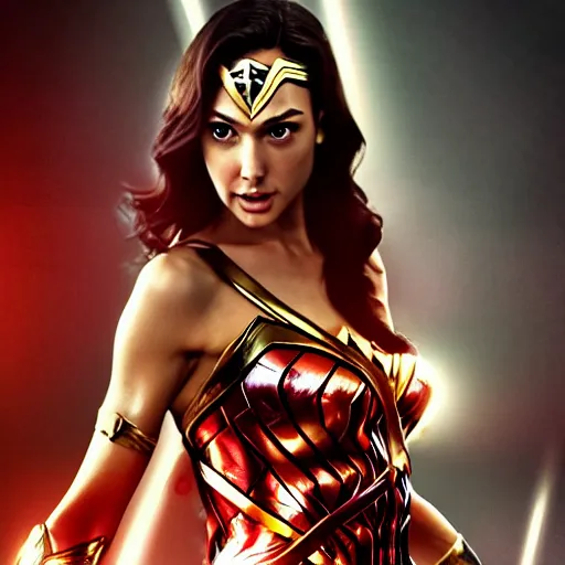 Image similar to Gal Gadot as Wonder Woman, Anime style, dramatic action shot