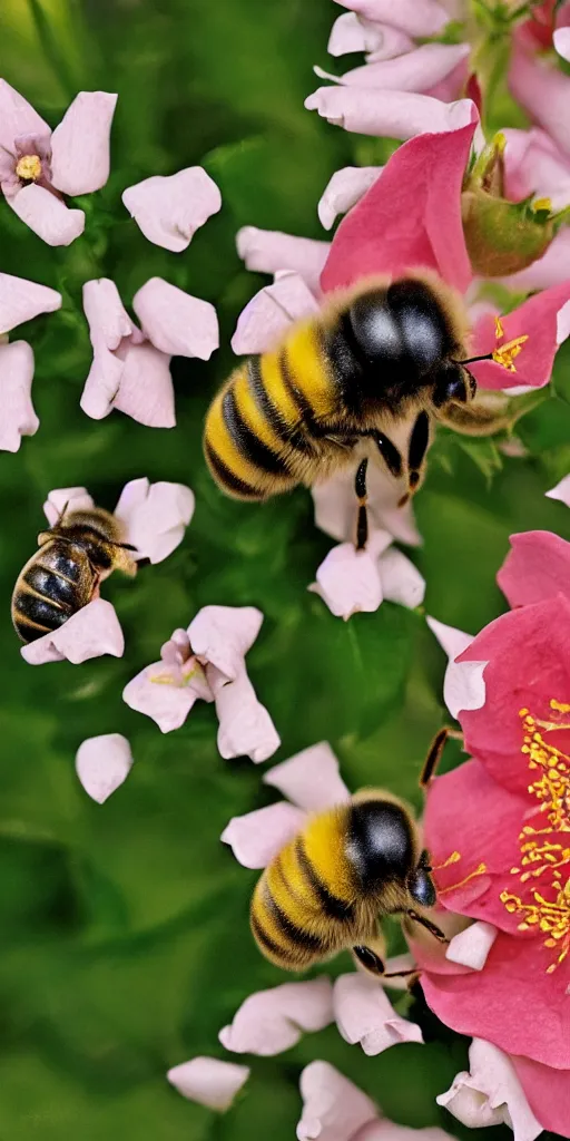 Prompt: fat bee sleeping inside a rose flower catalogue diagram scientific photography