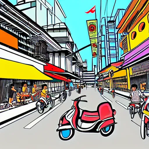 Prompt: a bangkok street background illustrated by albito mielgo - w 1 0 2 4