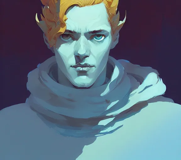 Prompt: portrait of king of sun and fire, golden eyes, tarot, by atey ghailan, by greg rutkowski, by greg tocchini, by james gilleard, by joe fenton, by kaethe butcher, dynamic lighting, gradient light blue, brown, blonde cream and white color scheme, grunge aesthetic