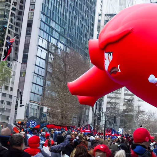 Image similar to an inflatable donald trump balloon at the macy's day thanksgiving parade, hyperreal - w 1 0 2 4