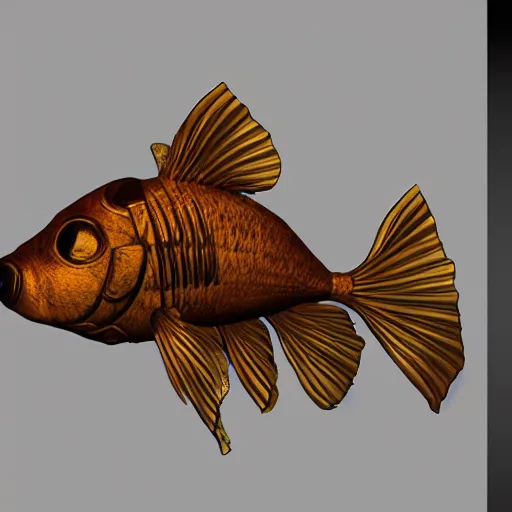 Image similar to steampunk goldfish, hyperrealistic drawing, raytraced