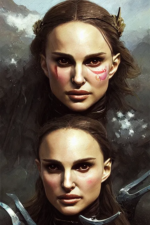 Image similar to natalie portman, legendary warrior, heroic, lord of the rings, tattoos, decorative ornaments, battle armor, by carl spitzweg, ismail inceoglu, vdragan bibin, hans thoma, greg rutkowski, alexandros pyromallis, perfect face, fine details, realistic shading photorealism