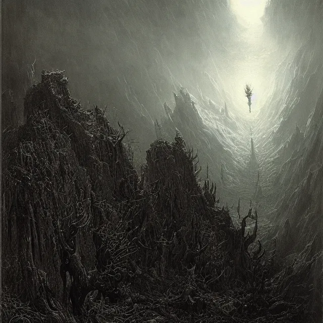 Prompt: green spiny spiked horror gustave dore greg rutkowski