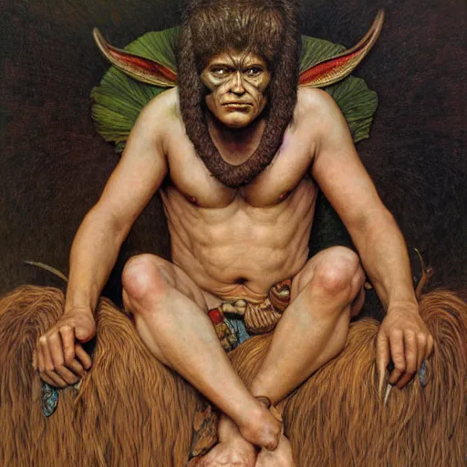 Prompt: hyper realistic classical illustration of a yanomami businessman in the style of austin osman spare, wayne barlowe, gustav moreau, goward, bussiere and roberto ferri, santiago caruso, bouguereau, klimt, saturno butto, sorayama and tom bagshaw. occult art - h 7 0 8