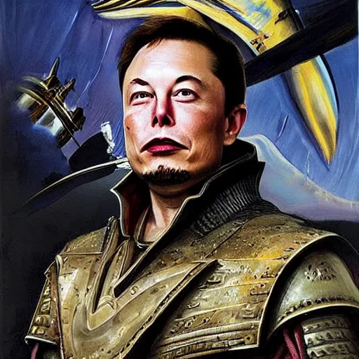 Prompt: elon musk as a warlord, painting, surreal