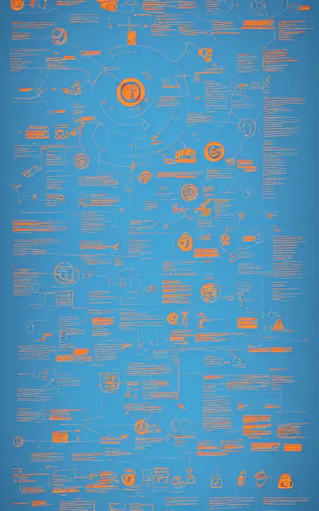 Image similar to bondi blue blue alien glyphs hierarchical outline diagram, orange overlay, user interface for movie, great composition, outstanding information design and data visualization, concept art, cinematic, trending on artstation, 4 k