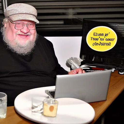 Prompt: george rr martin eating a laptop - 9 screaming - 8