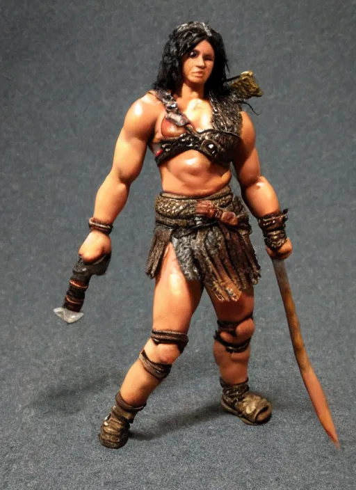 Prompt: Images on the store website, eBay, Full body, Miniature of a very muscular female barbarian warrior with club