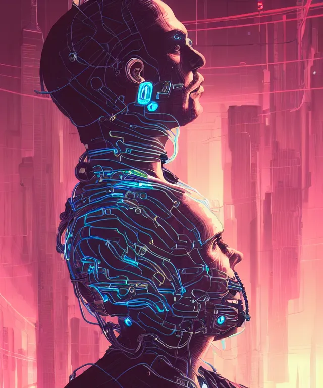 Image similar to a portrait of a male cyberpunk netrunner made of cables, fantasy, elegant, digital painting, artstation, concept art, matte, sharp focus, illustration, art by josan gonzalez