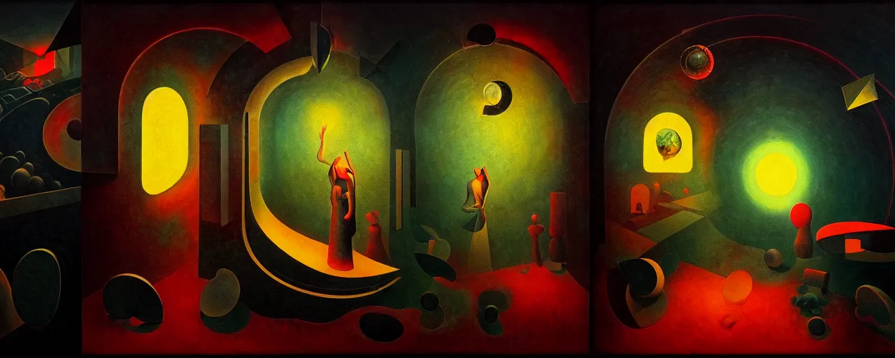 Image similar to hedonic treadmill, dark uncanny surreal painting by ronny khalil, shaun tan, and kandinsky, dramatic lighting from fire glow, mouth of hell, ixions wheel