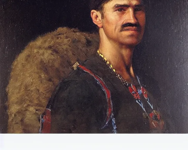 Image similar to “Realist Portrait of a Cossack by Andrey Shishkin, Oil on Canvas”