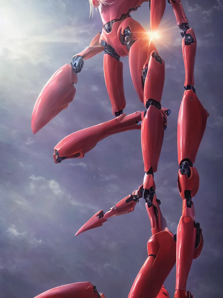 Image similar to a Photorealistic hyperdetailed hyper realistic Epic Sci-Fi rendering of a female anime style EVANGELION Genesis,Asuka Langley Sohryu,Neon Genesis mech robot pilot by katsuhiro Otomo,WLOP,Artgerm,Hyperrealism,Beautiful dramatic moody lighting,Cinematographic Atmosphere,Octane Render,8K