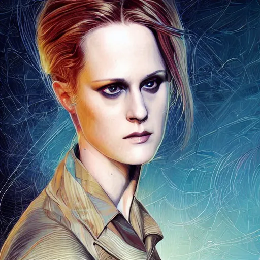 Prompt: Dolores Abernathy, Evan Rachel Wood, by Android Jones