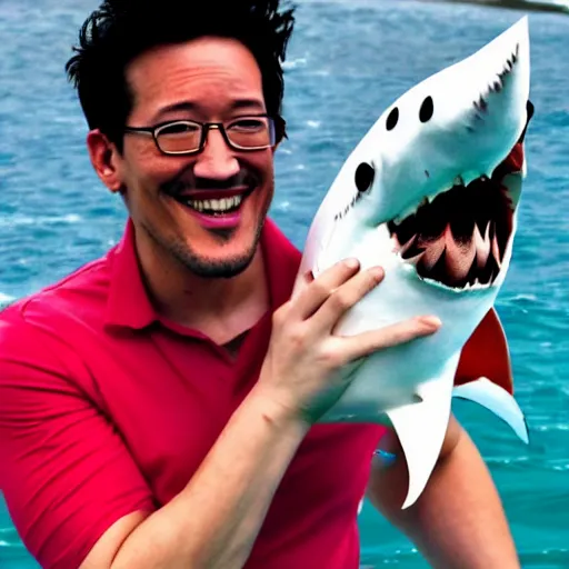 Prompt: markiplier with shark fins