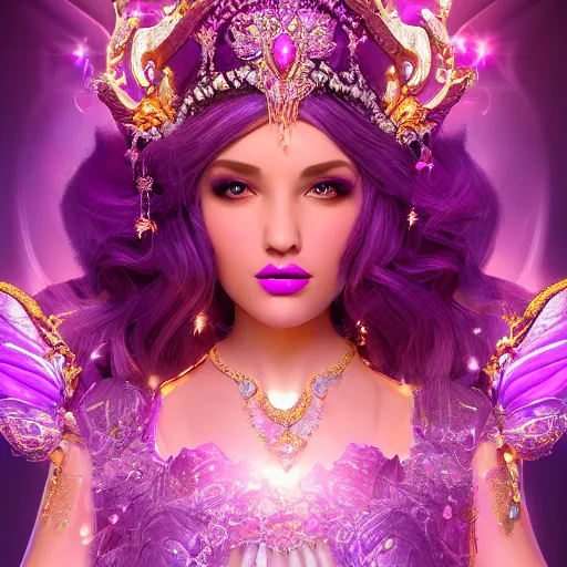 Image similar to portrait princess of amethyst, glowing, ornate and intricate purple jewelry, jaw dropping beauty, glowing background lighting, purple accent lighting, hyper detailed, fairy tale, 4 k octane render