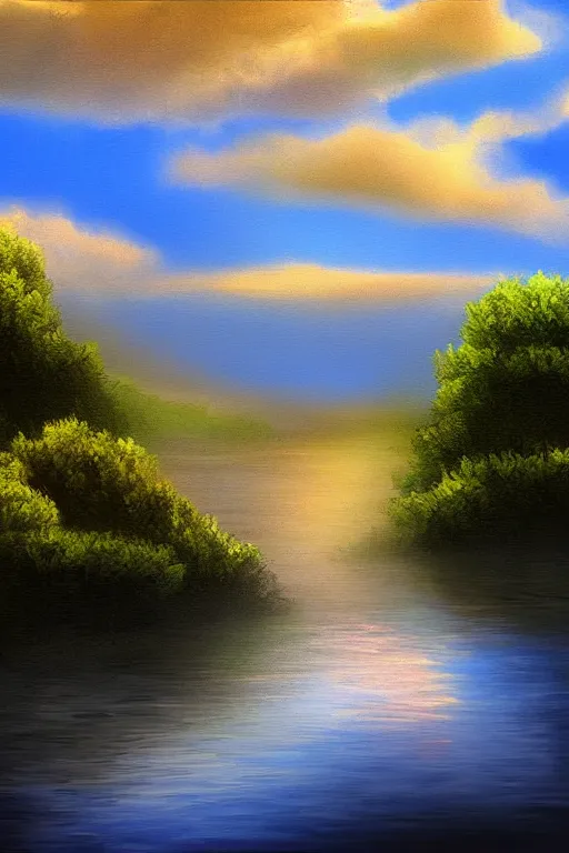 Prompt: digital painting landscape sky trees water painted by Mario Cooper