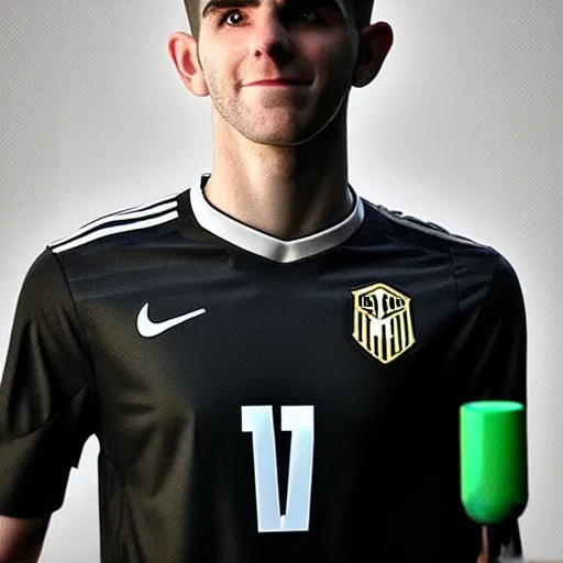 Prompt: “a realistic detailed photo of a guy who is an attractive humanoid who is half robot and half humanoid, who is a male android, Christian Pulisic, shiny skin, posing like a statue, blank stare, press conference, on display”