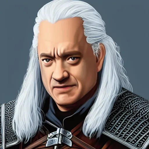 Image similar to a portrait of tom hanks as geralt the witcher from the witcher 3