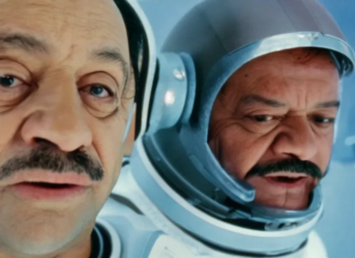 Image similar to film still of Cheech Marin as Dr. Dave Bowman in 2001 A Space Odyssey