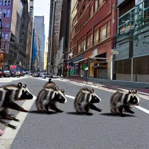 Image similar to raccoon parade in downtown Manhattan, photo, detailed, 4k